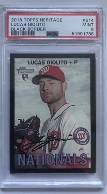 2016 TOPPS HERITAGE LUCAS GIOLITO RC BLACK BORDER PSA 9 MINT POP 1 ONLY 1 GRADED - Image 1 of 2