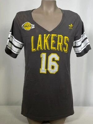 Pau Gasol #16 Los Angeles Lakers NBA Adidas Gray Jersey T-Shirt Women's LARGE - Image 1 of 4