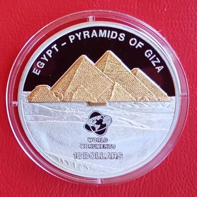 10 dólares Islas Cook 2007 PP / Pirámides de Giza / Monumentos del Mundo / 1 OZ Ag Foto 1 de 3