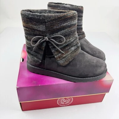 NEW SO Womens Pull On Ankle Boots Size 8 Grey Faux Fur Lining NIB - Image 1 of 4
