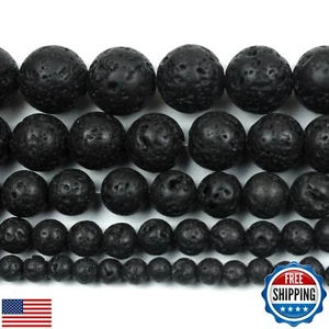 Cynbpm Natural Gemstone Round Spacer Loose Beads Lava Stone Volcanic Rock for - Picture 1 of 5