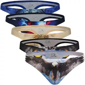 Men's Cute 3D Animal Print Sexy Thongs Fashion G-Strings Owl Eagle Bikini Shorts - Picture 1 of 7