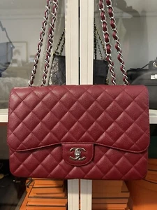 Chanel Quilted Classic Jumbo Flap Bag In Dark Red burgundy Caviar Leather - Picture 1 of 19