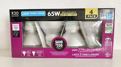 Feit R30 Reflector Conserv Energy 65W Replacement Light Bulbs 4-Pack #440076 New - Image 1 of 4