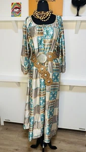 Vintage Boho Muumuu Maxi Dress Patchwork Print Orange Brown 2XL Satin - Picture 1 of 7
