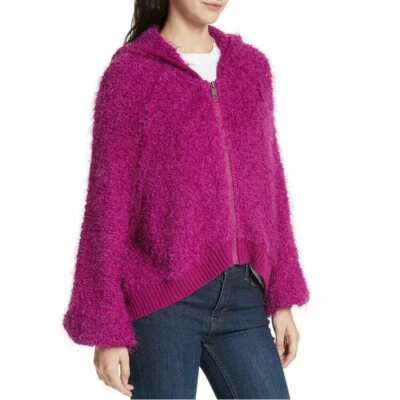 Chaqueta Free People para mujer talla M Furry Time fucsia con capucha cremallera borrosa Boucle Foto 1 de 4