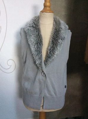 Girls 10 12 M FUR COLLAR SWEATER VEST Tom Tailor GERMANY WITH LOVE Gray Cotton - Image 1 of 4