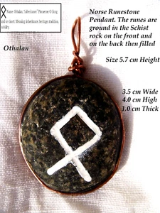 Norse Rune necklace pendant on schist rock - Runes Othalan & Sowilo, Tiwaz - Picture 1 of 5