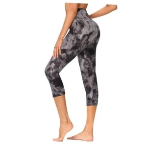 High Waisted Capri Leggings for Women - Soft Slim Small-Medium B-tie-dye Black - Picture 1 of 5