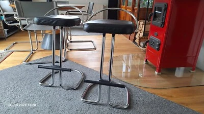 Barhocker 2er Set chrom schwarzes Leder Made in Italy Sitzhöhe 65 Küchenhocker - Bild 1 von 4