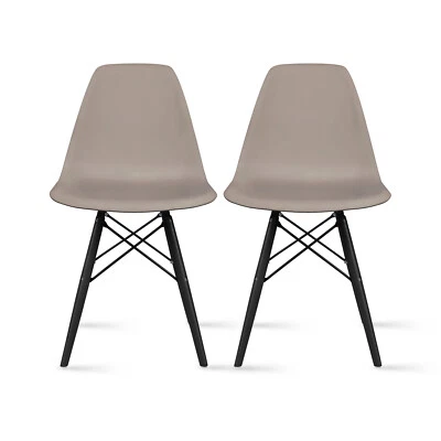 Juego de 2 patas laterales negras de madera oscura silla de comedor Eiffel sillón sin brazos Foto 1 de 4