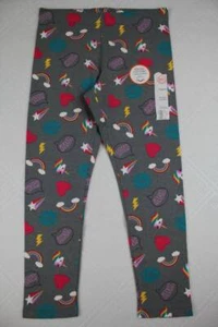 NEW Girls Leggings Size Small 6 - 6x Stretch Pants EMOJI Unicorns Rainbows Gray - Picture 1 of 3