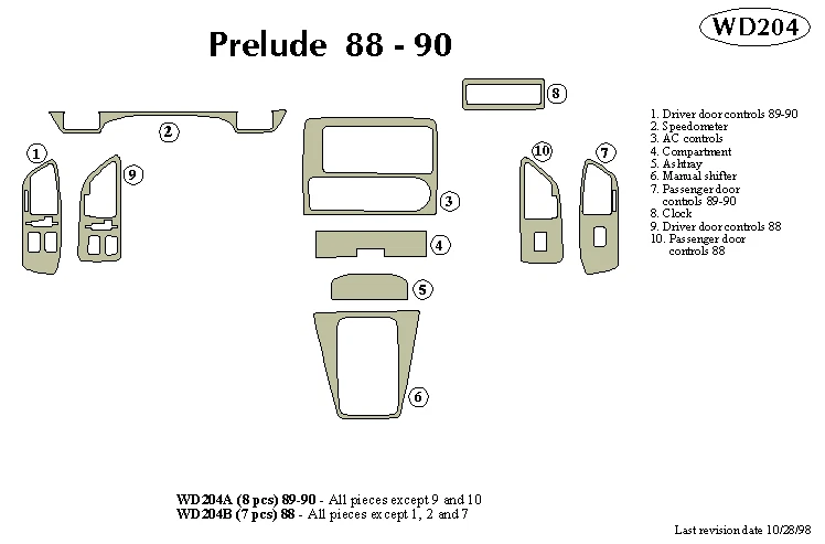 KIT EMBELLECEDOR TABLERO HONDA PRELUDE 1989 1990 1991 a Foto 1 de 1