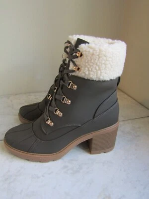 Nuevo en caja Just Fab Elie Sherpa verde militar fatiga botas con cordones tacón bloque para mujer 9,5 Foto 1 de 4
