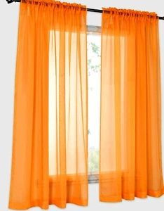 Pair ~ BRIGHT ORANGE SHEER CURTAIN PANELS ~ 52X63 ~ FAST SHIPPING #M26 - Picture 1 of 2