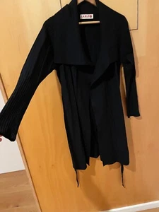 Cable Melbourne Longline Wool Cardigan Wrap Belted Pockets Black M EUC RRP $399 - Picture 1 of 5