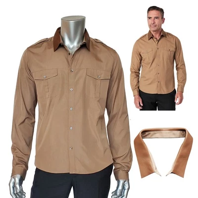 GUCCI DRESS SHIRT MENS COTTON POPLIN DUKE w LEATHER COLLAR $790 sz 44 17.5 - Image 1 of 4