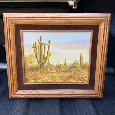 Original Southwest Desert Landscape Oil Painting Saguaro Cactus Signed 14x12 - Image 1 of 4
