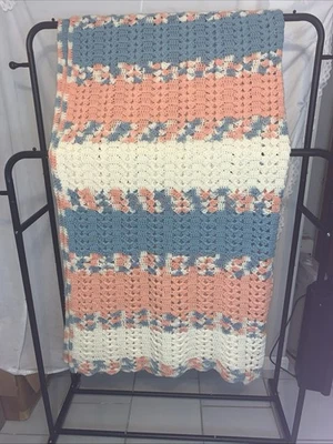 Crocheted Afghan Modern Granny 78 × 65in. Pink,Blue,White - Image 1 of 4