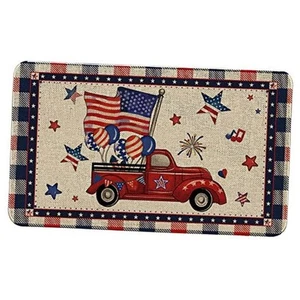 4th of July Doormat Patriotic American Flag Star Truck Front Door Mat with - Picture 1 of 8
