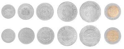 Bolivia 10-50 centavos y 1-5 bolivianos, juego de 6 piezas, 2012-2017, KM #212-218, como nuevo Foto 1 de 4