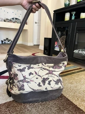 LUCKY BRAND Runaway Carryall Canvas Suede Leather Hobo Crossbody Shoulder Bag XL - Image 1 of 4