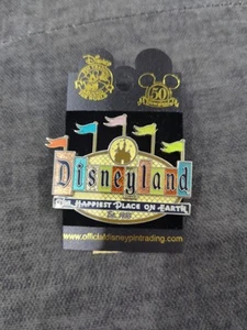 Disney Retro Disneyland 50th Happiest Place on Earth Sign Marquee Flag Pin - Picture 1 of 4