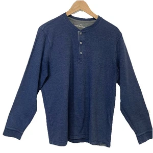 Eddie Bauer Rib Henley Men Large Blue Long Sleeve Casual Work Cotton Blend Work - Picture 1 of 8