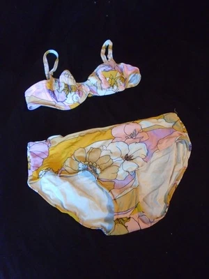 Traje de baño bikini vassarette vintage de nailon estampado floral pastel años 60 para mujer M L Foto 1 de 4