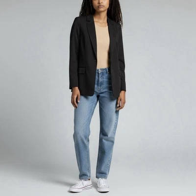 Adrianna Papell Twill One Button Blazer Size Large Black Stretch Work - Image 1 of 4