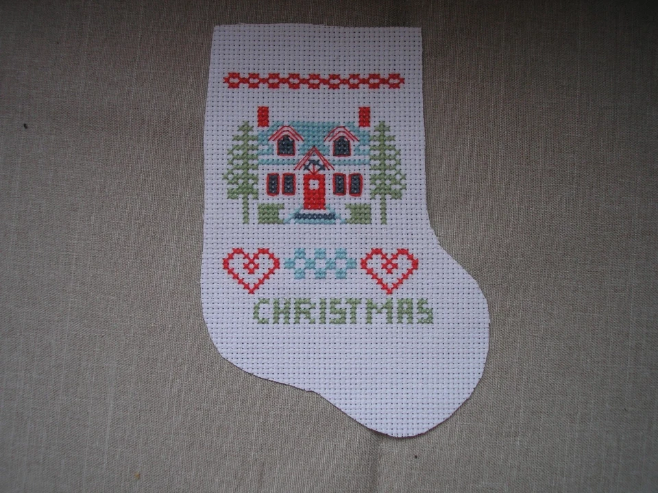 1 Completed cross stitch, Christmas Stocking, Christmas Lodge - Image 1 of 1