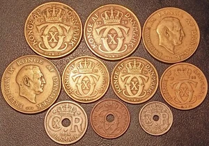 Denmark - Christian X & Frederik Ix - Set Of x10 coins 1924 To 1957 - Picture 1 of 2
