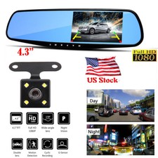 1080P Dual Lens 4.3'' Car Auto Dvr Mirror Dash Cam Recorder+Rear View Camera Kit