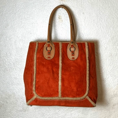 Carlisle Grande Naranja Gamuza Marrón Piel Borde Bolso de Hombro Cartera Foto 1 de 4