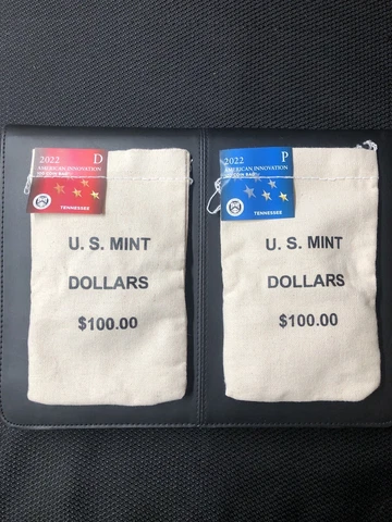 2 Sealed Mint Bags ($100) 2022-P & D Tennessee American Innovation Gold Dollars Cover