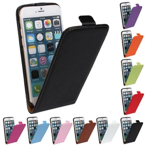 REAL GENUINE LEATHER FLIP CASE FOR APPLE IPHONE 4/5/5c/5s/6/6S/7/8/SE UK SELLER - Picture 1 of 21