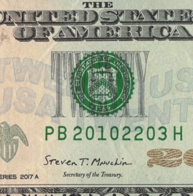 2010 22 Mar $20 Bill 2017A Birth/Annv/Tomb/Grad Fancy Serial PB20102203H Euro Fo - Image 1 of 4