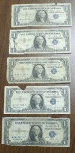 SN522 $1 Dollar Bill 5 X Silver Certificates 4 X 1957 1 X 1935 - Picture 1 of 6