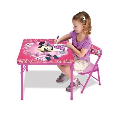 Conjunto de mesas dobráveis e cadeiras acolchoadas Disney Minnie Mouse infantil júnior metal 20x20 - Imagem 1 de 4