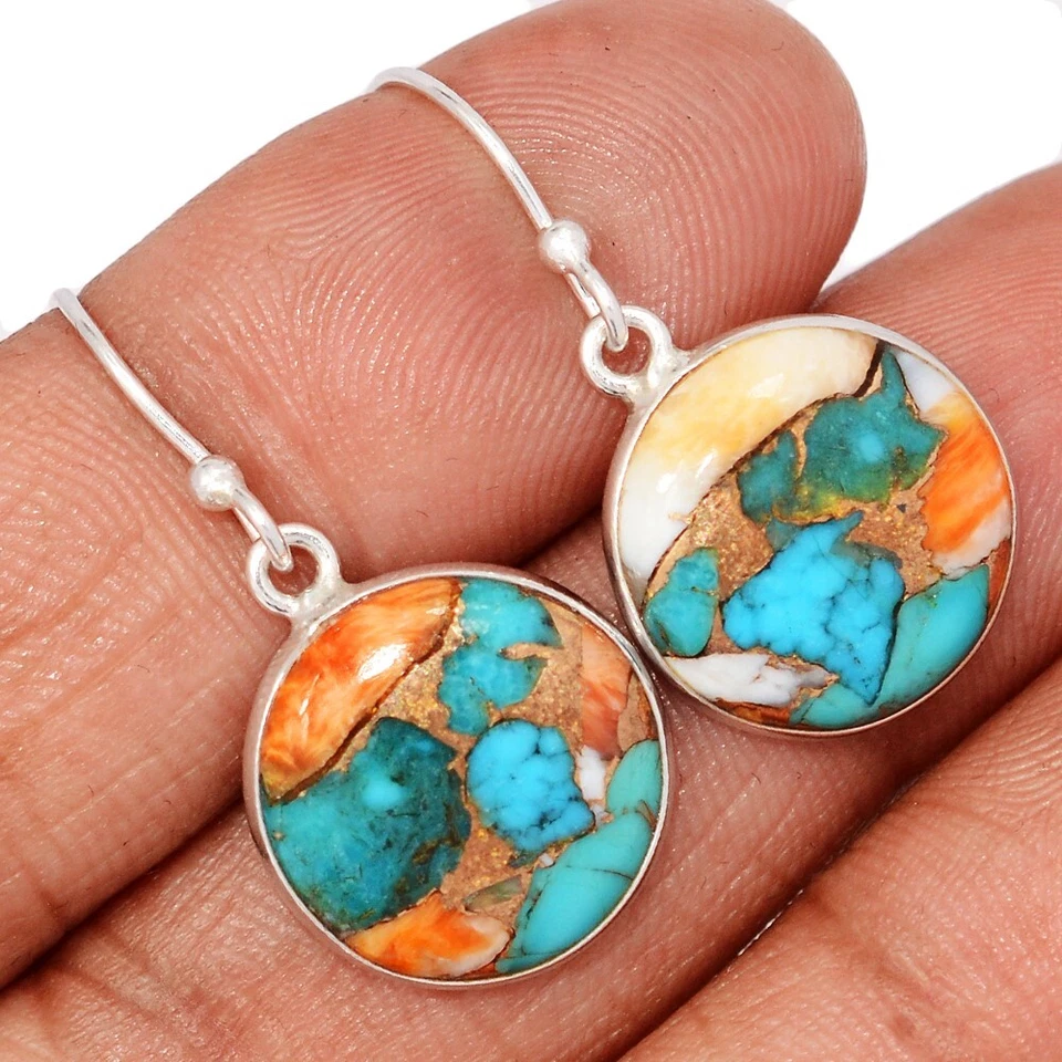 Ювелирные изделия серьги из серебра 925 пробы с композитными колючими устрицами и аризонской бирюзой CE50606 - Изображение 1 из 1