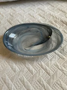 Pottery Barn Alabaster Glass Serving Bowl Aqua Blue 6 X 9” - Picture 1 of 6