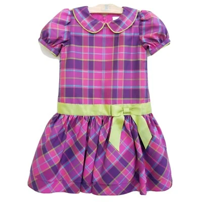 Vestido de fiesta de Pascua a cuadros rosa con lazo verde talla 110 de HANNA DIFFERENTSON para niñas Foto 1 de 4