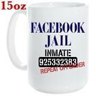 Facebook Więzienie Więzień Powtórz Przestępca Numery więzienne 15 uncji Kubek do kawy Filiżanka Śmieszny