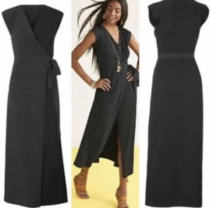 CAbi Night Sky Black White Polka Dot Disco True Wrap Midi Dress Size S Small - Picture 1 of 10