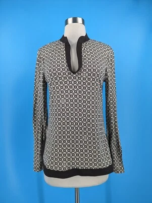 Tory Burch Small Silk Brown Print Long Sleeve Top - Image 1 of 4