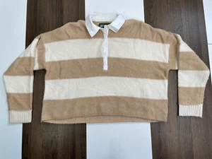 American Eagle Womens S Oversize Beige Cream Cropped Shirt Top Knit Sweater Polo - Picture 1 of 10
