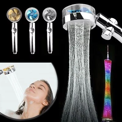 BRANDED Shower Head Water Saving Flow 360° Rotating with Small Fan High Pressure Spray