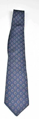 Gravata masculina de seda John Henry azul marinho com círculos azuis + vermelhos B-62 - Imagem 1 de 4