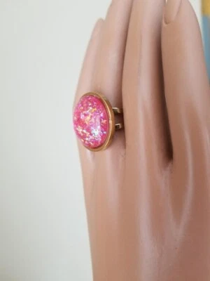 Opal Ring: Rose Pink Resin Opal 18 or 20mm 18-Karat Gold Plated, Stainless-Steel - Image 1 of 4