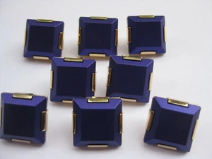 26mm Large Fancy Square Royal Purple Faceted Gold Shank Sewing Buttons Set 8 - Picture 1 of 6